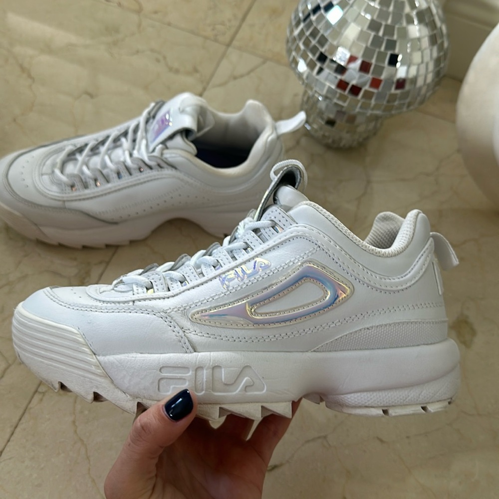 Womens Fila Disruptor 2 Premium Athletic Shoe - White / Iridescent